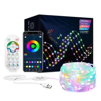 Светодиодные гирлянды Dream Color Bluetooth Музыкальное приложение WS2812B RGBIC Освещение, адресуемое индивидуально для вечеринки по случаю Дня рождения, Свадебная гирлянда
