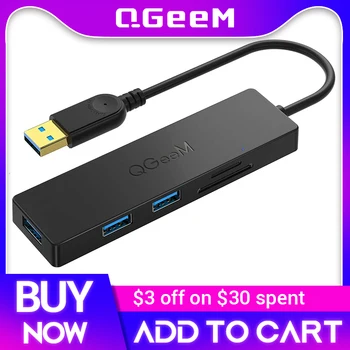 QGeeM USB Hub 3,0 Адаптер 0,11 м Кард-Ридер USB-Разветвитель для Ноутбуков Xiaomi Macbook Pro USB 3,0 Концентратор для ПК Компьютерные Аксессуары
