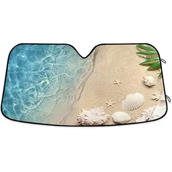 Солнцезащитный козырек для лобового стекла автомобиля Морская звезда, летний пляж, песчаная волна, складной солнцезащитный козырек, защита от солнечного тепла и ультрафиолета, автомобильный интерьер