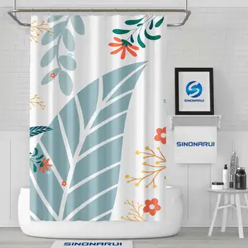 Sinonarui Дизайн листьев в скандинавском стиле Водонепроницаемые занавески для душа из экологически чистой полиэфирной ткани для украшения ванной комнаты