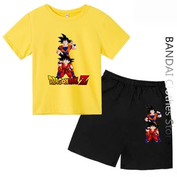 Летняя одежда для мальчиков, хлопковая футболка Dragon Ball для девочек, детская уличная одежда, повседневные шорты с Наруто, рукава, Мужская Женская футболка