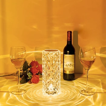 Светодиодная хрустальная настольная лампа Проектор с подсветкой в виде лепестков розы, Регулируемая романтическая лампа с бриллиантовой атмосферой, USB-сенсорный ночник