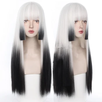 HOUYAN Длинные прямые волосы белый градиентный серый и черный косплей парик Лолиты термостойкий парик синтетический парик женский смешанный цвет g