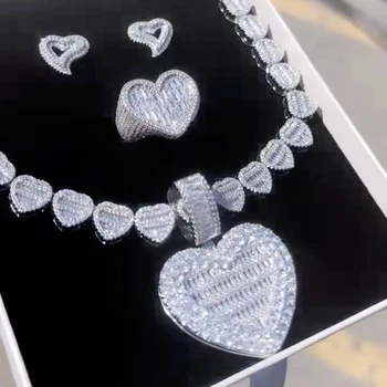 2023 Новое ожерелье с бриллиантовым цирконием в виде сердца, покрытое льдом, из кубического циркония, звено цепи, Роскошное колье, ювелирные изделия, подарок на помолвку для женщин