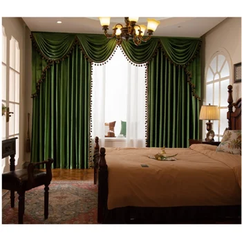 Высококачественные американские шторы в стиле ретро для гостиной, роскошные зеленые глянцевые плотные шторы Cortina, бархатный балдахин, тюль для дома на заказ