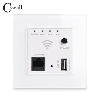 COSWALL Серия C1 Стеклянная Панель Белая 86* 86 мм 300 М Беспроводной AP-Маршрутизатор USB-Порт Для Зарядки 5 В 1000 мА Выходная Настенная Розетка WIFI Routeur