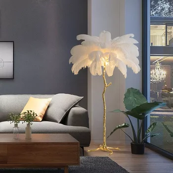 Современный роскошный Гостиничный Декоративный светильник в виде пальмы для дома, торшер из страусиных перьев