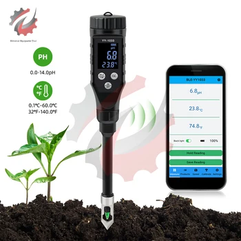 Умный Измеритель PH Почвы 0.0 ~ 14.0pH Bluetooth Тестер Почвы Регистратор Данных Анализатор Температуры и Кислотности для Гидропоники, Засаживающей Садовые Сельскохозяйственные Угодья
