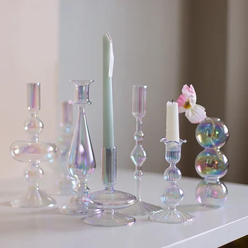Оптовая продажа Стеклянной вазы для свечей в скандинавском стиле, цветных прозрачных цилиндрических подсвечников из боросиликатного стекла, Подсвечников для свадеб