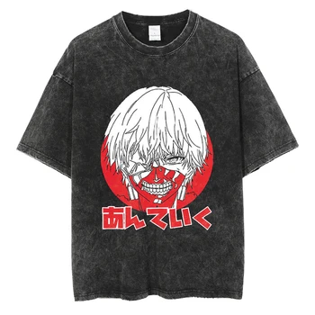 Футболка с принтом японского аниме Harajuku Tokyo Ghoul, мужская Футболка в стиле хип-хоп, Выстиранная Футболка Harajuku Оверсайз, Уличная футболка, Хлопковая футболка