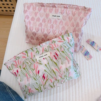 Женская сумка для мытья, цветочный органайзер, клатчи большой емкости, повседневная женская косметичка из жаккардовой ткани, женская косметичка, дорожная сумка
