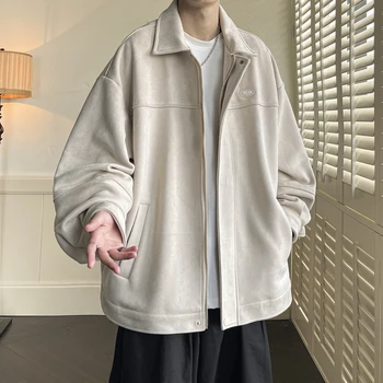 Винтажная замшевая куртка для мужчин, зимняя плотная одежда, куртка высокого класса, хлопковая куртка Черный Кофейный Абрикосовый M-2XL