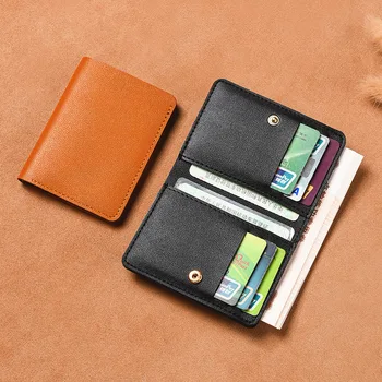 Однотонный маленький кошелек из искусственной кожи для женщин, короткий простой женский кошелек с пуговицами, ультратонкая сумка для кредитных карт, портмоне для монет