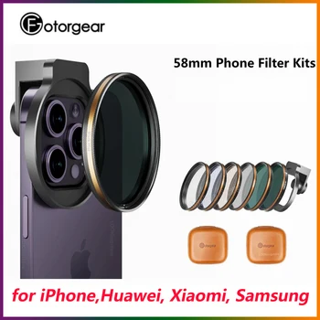 Комплекты телефонных фильтров Fotorgear 58 мм CPL Star с переменным ND фильтром, универсальный зажим для телефона для всех смартфонов iPhone, Huawei, Xiaomi