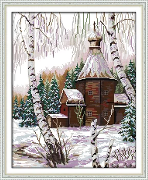 Зимний пейзаж набор для вышивки крестом снежное дерево с предварительно напечатанным количеством 18 карат 14 карат 11 карат ручная вышивка DIY handmade сумка для рукоделия