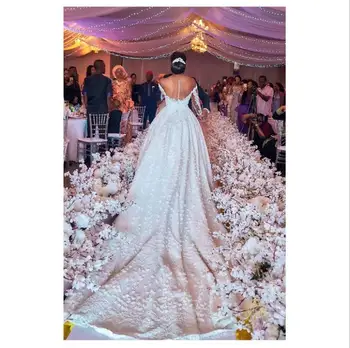 Африканская женщина чисто Белая иллюзия бальное платье с длинными рукавами Труба Свадебное платье Русалки со съемным шлейфом 2025
