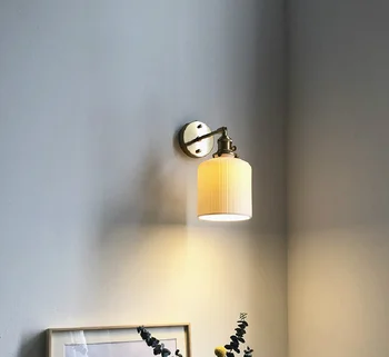 Японский латунный керамический настенный светильник, новый китайский простой прикроватный светильник для спальни, ретро зеркало для коридора, крыльцо, передняя настенная лампа