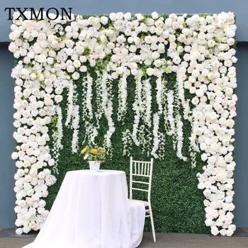 Индивидуальная роскошная ткань с искусственным покрытием, имитирующая цветочную стену, Зеленые растения, Декор для свадебной вечеринки, Макет сцены на открытом воздухе