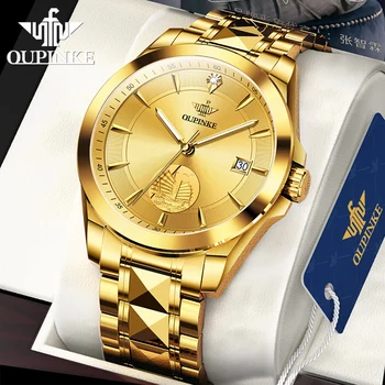 Швейцарские Автоматические Механические часы OUPINKE от ведущего бренда Класса Люкс Из Настоящего Золота С Настоящими Бриллиантами и Сапфировым зеркалом Наручные часы