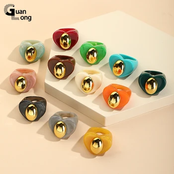 Геометрические винтажные кольца с сердечками из смолы GongLong для женщин и девочек, модные красочные кольца в стиле панк, квадратные модные ювелирные аксессуары