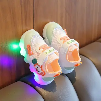 Детская однотонная сетчатая обувь 2023, летняя детская обувь для ходьбы на мягкой подошве, детская полая дышащая обувь со светодиодной подсветкой, Bebes