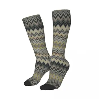 Изготовленные на заказ женские камуфляжные чулки с зигзагообразным шевроном 3D Печать Шикарных носков-трубочек высотой до бедра