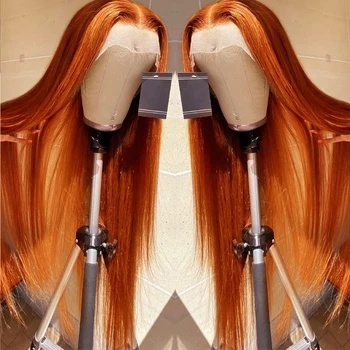 30-дюймовый Оранжево-имбирный парик на шнурке из человеческих волос 13x4, прямой парик на шнурке для женщин, Прозрачный парик на шнурке, предварительно выщипанный