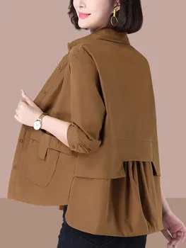 2023 Новая Весенне-осенняя Женская куртка, Однобортное Тонкое Короткое Повседневное Женское Базовое пальто, Свободные пиджаки с длинным рукавом, топы