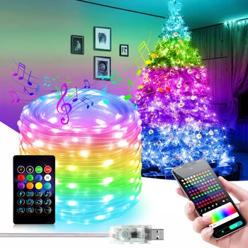 Bluetooth Smart LED Гирлянда Fairy Lights 5V WS2812B Рождественская Гирлянда RGBIC Dream Color Водонепроницаемый IP67 для вечеринки, праздника