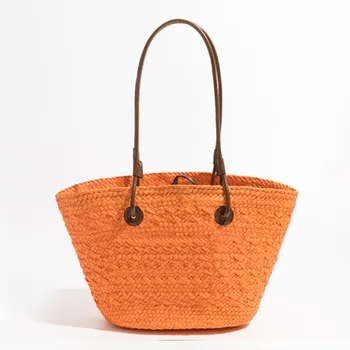Простая дизайнерская сумочка ручной работы, женская сумка из соломы большой емкости, новая сумка через плечо, модная сумка-тоут, летняя пляжная сумка