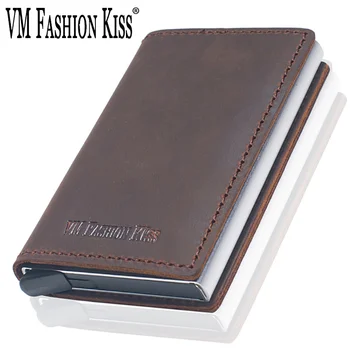 VM FASHION KISS Брендовая натуральная кожа RFID-защита Минималистичный кошелек Porte Carte Кошелек Бизнес-держатель кредитной ID-карты кошельки