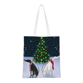 Изготовленные на заказ холщовые сумки для покупок для собак породы Уиппет Сихаунд, женские сумки для покупок из вторичной переработки бакалейных товаров Greyhound, сумки для Рождественской елки