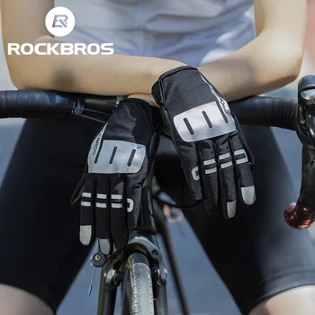 Велосипедные перчатки ROCKBROS с сенсорным экраном SBR на весь палец, Перчатки для шоссейного велосипеда MTB, противоскользящие амортизирующие перчатки для спортивного велосипеда, мотоцикла