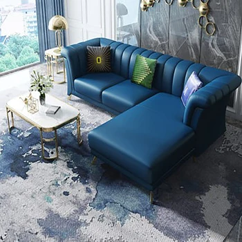 Угловой диван в гонконгском стиле, кожа, первый слой воловьей кожи, небольшая квартира, комбинированная гостиная, постмодернистская светлая роскошь