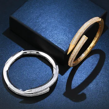 Модный роскошный бренд, ювелирный браслет с микро-прокладкой, классическая форма ногтей, медный свадебный браслет для новобрачных, сумки без браслетов