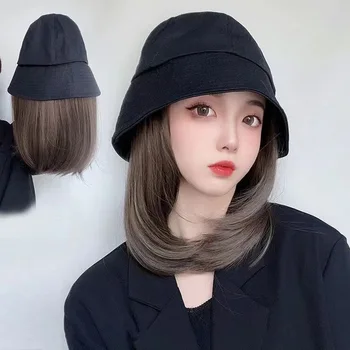Парик-шляпа длиной 25 см, цельные волосы с короткими ключицами, модная рыбацкая шляпа Корейской версии, Внутренняя пряжка для широкополой шляпы