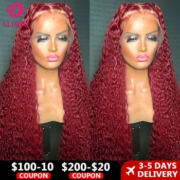 99J Бордовые кудрявые парики из человеческих волос на кружеве спереди для чернокожих женщин, винно-красные кудрявые HD Прозрачные кружевные парики с глубокой волной спереди