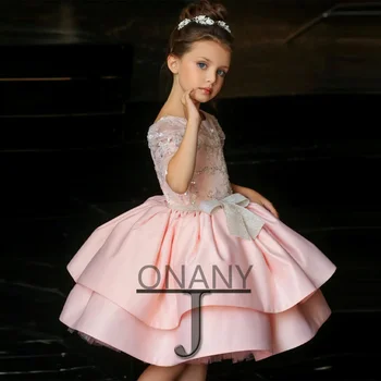 JONANY Puff Платье с цветочным узором для девочки, прямая поставка, платье с круглым вырезом и короткими рукавами для Первого причастия, детское праздничное платье для красоты, халат Демуазель