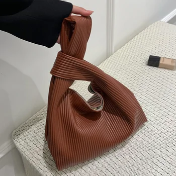 Плиссированная сумка-тоут в корейском стиле, Большая вместительная сумка 2023, Женские дизайнерские сумки через плечо из искусственной кожи, люксовый бренд, большие сумки-ведра