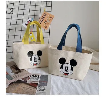 Портативная сумка для ланча Disney, сумка с мультяшным Микки Маусом, холщовая сумка, женская простая модная сумка для покупок на прогулке