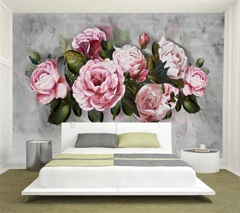 Индивидуальные 3D ручная роспись розы пион цветок и птица фон стены гостиной спальни ретро цветы украшения обои