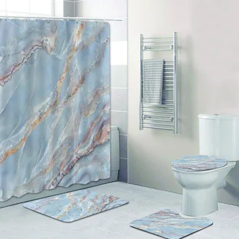 Набор занавесок для душа с мраморной текстурой, Аксессуары для ванной комнаты, водонепроницаемая занавеска с крючками, Эстетичный набор из 4 предметов для домашнего декора