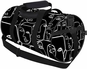 Лица в темной дорожной сумке Абстрактное женское лицо, рисунок непрерывной линией, Минималистский кубизм, сумка для переноски