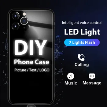 KURIOLL DIY Изготовленный на заказ чехол для телефона со светодиодной подсветкой для iPhone 13 12 11 14 Pro Max XS XR X 7 8 Plus с персональным именем и фото на обложке