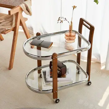 1Шт Акриловый приставной столик Боковой шкаф для гостиной, Подвижный чайный столик, Простая современная креативная подставка для хранения, Ретро Маленькая тележка