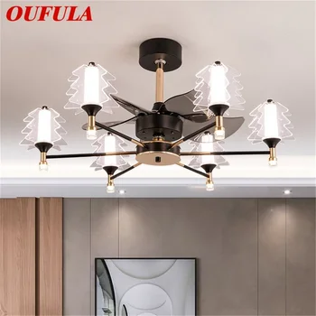 Потолочный вентилятор OUFULA Postmodern с подсветкой, светодиодная лампа с дистанционным управлением для украшения домашней столовой