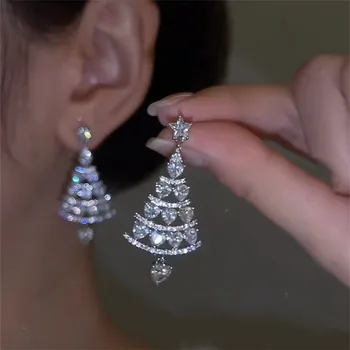 Новые роскошные серьги в виде Рождественской елки с кристаллами, элегантные универсальные серьги-гвоздики для ушей, Фестивальные украшения для женщин