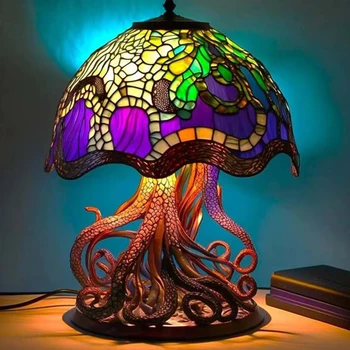 Креативная настольная лампа из витражного стекла серии Plant, декоративная лампа из смолы в форме животного растения для освещения домашней атмосферы