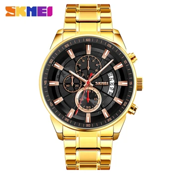SKMEI Модные мужские часы, лучший люксовый бренд, водонепроницаемые мужские часы с хронографом, ремешок из нержавеющей стали, мужские кварцевые наручные часы