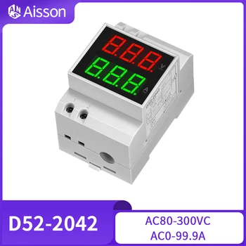 D52-2042 Вольтметр переменного Тока Амперметр Цифровой Светодиодный дисплей AC80-300V 220V 0-99.9A Вольтамперометр Измеритель электрического тока Din-рейка